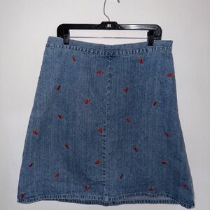CJ Banks Denim Skirt Embroidered Chili Peppers Size 10W